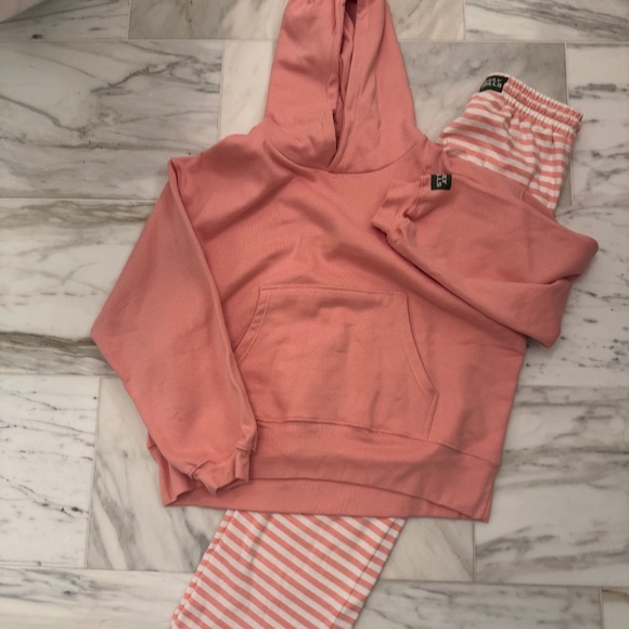 Daily Drills SET Blush fleece hoodie & blush stripe pants XS/SM - Picture 1 of 9
